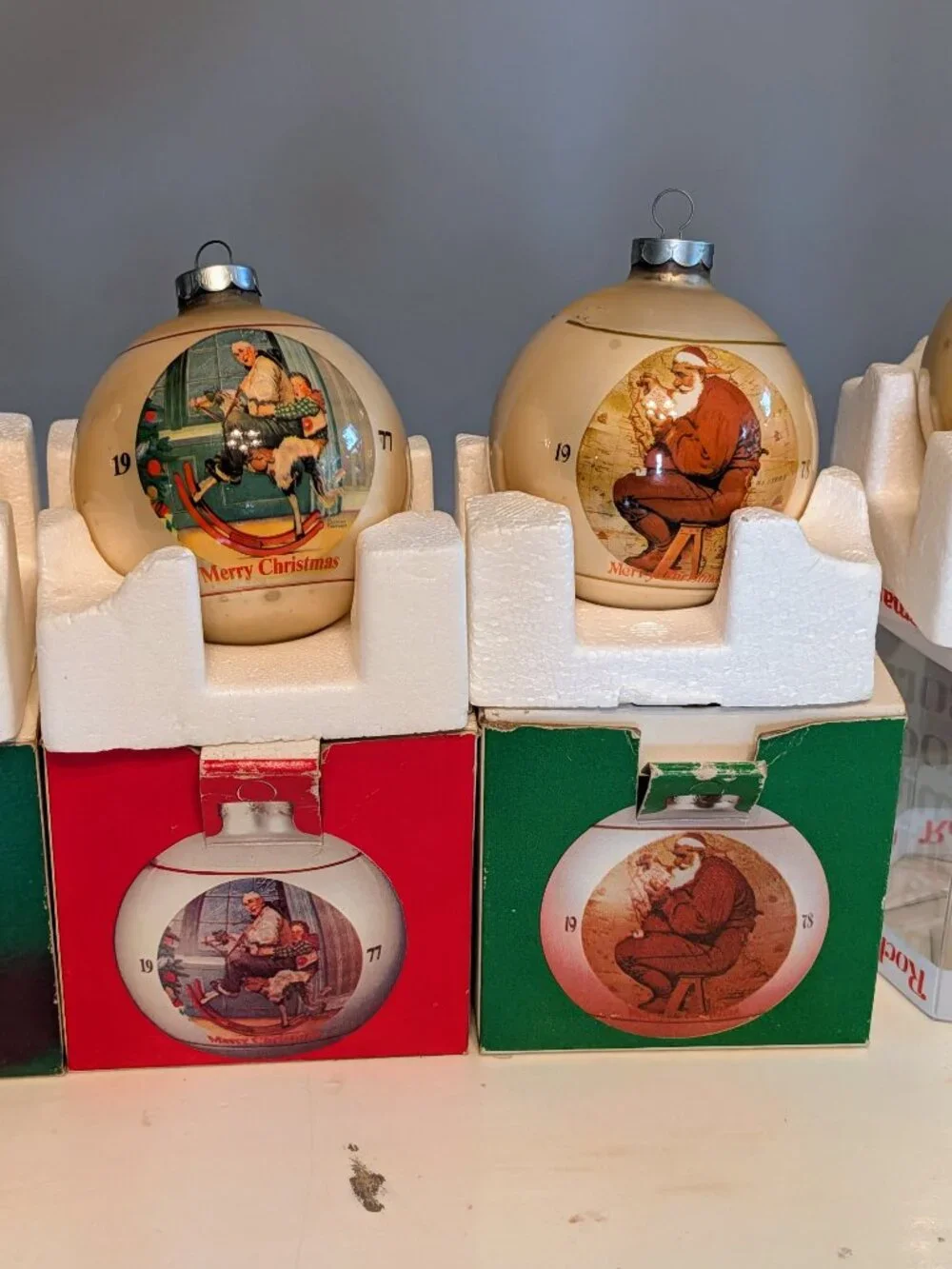 Lot of 5 VTG 70s Norman Rockwell Christmas Ornaments Limited Edition Boxed Retro